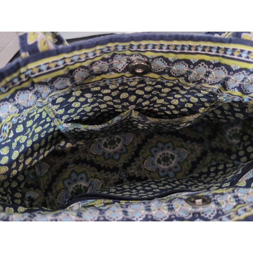 VERA BRADLEY GREEN & BLUE  EXPANDABLE SIDE TIE PURSE BAG TOTE